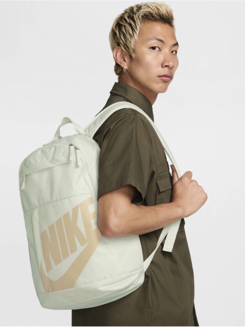 Nike Men's Pale Green Backpack with Beige Logo